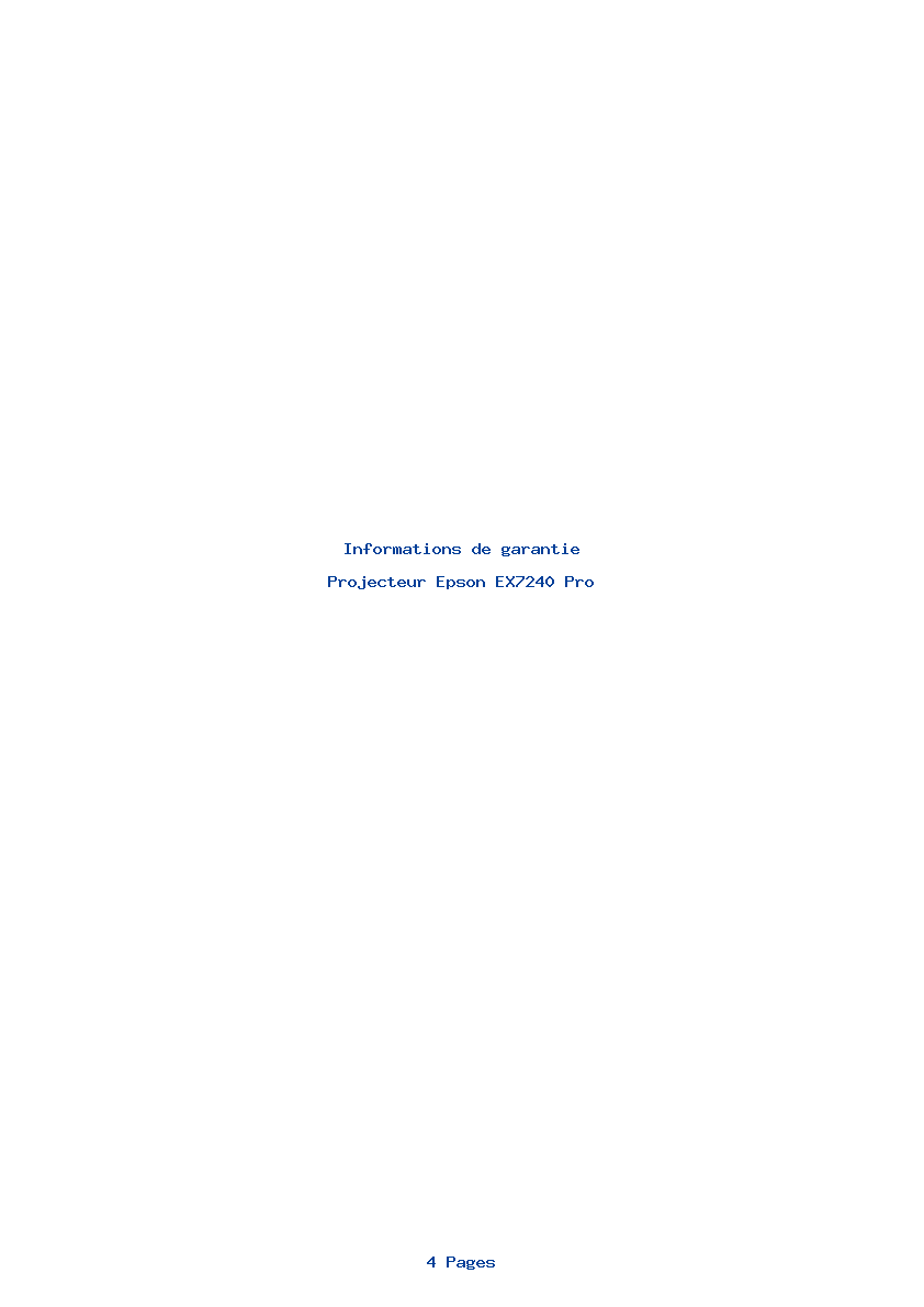 Page 1 de la notice Informations de garantie Epson EX7240 Pro