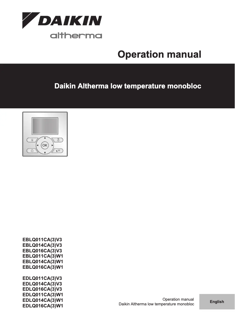 Page 1 de la notice Manuel utilisateur Daikin Altherma EBLQ016CA3V3
