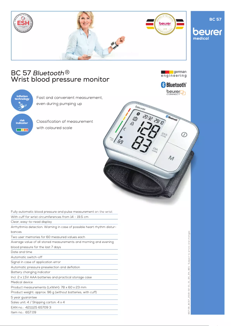 Page 1 de la notice Fiche technique Beurer BC 57
