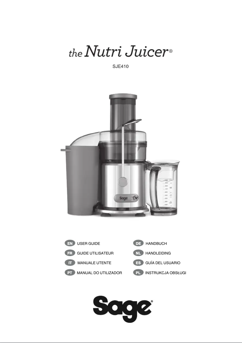 Page 1 de la notice Manuel utilisateur Sage The Nutri Juicer SJE410