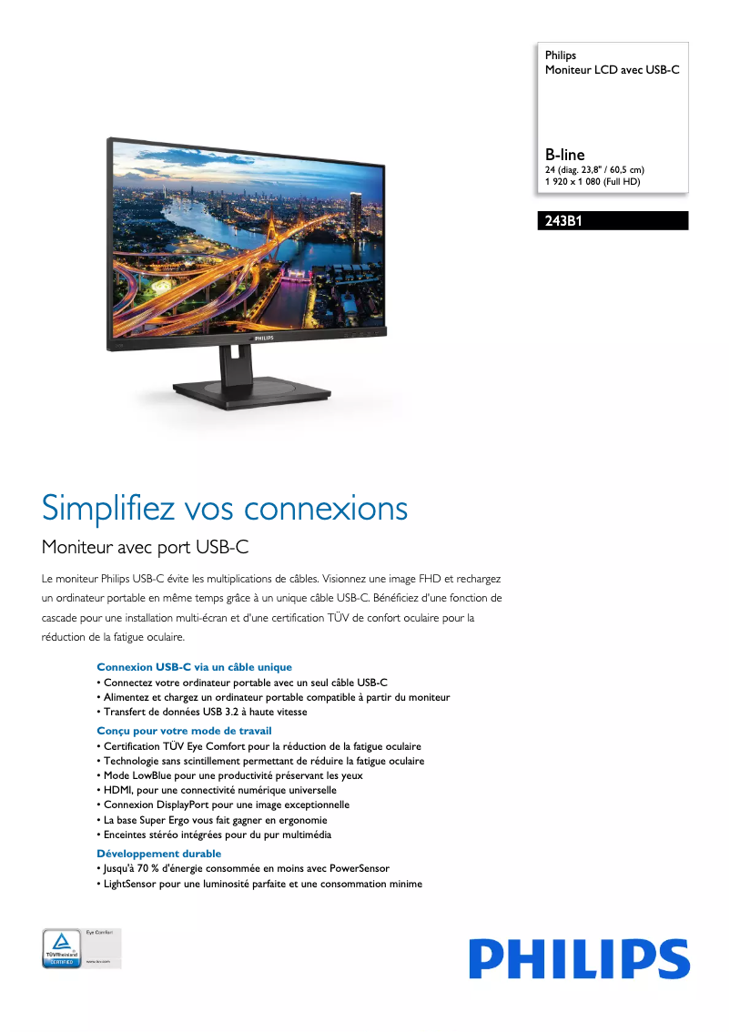 Page n°1 - Fiche technique Philips B Line 243B1