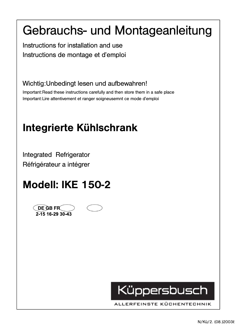 Page 1 de la notice Manuel utilisateur Küppersbusch IKE 150-2