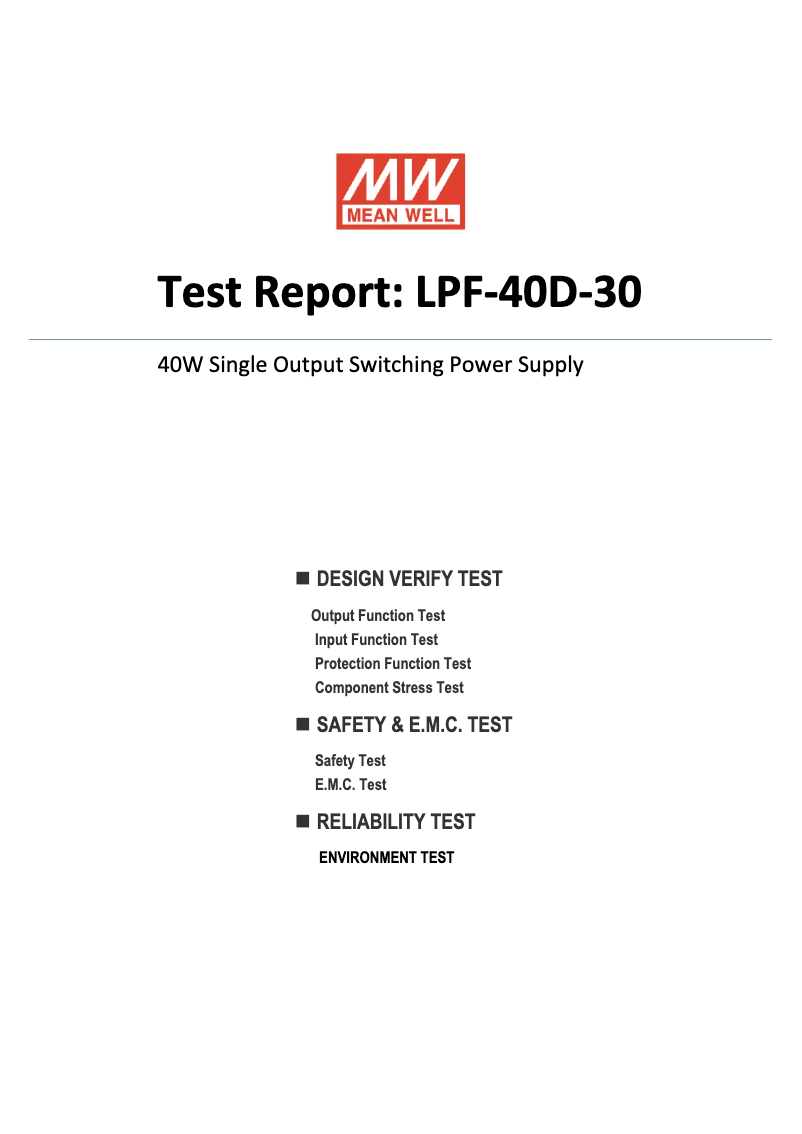 Page 1 de la notice Fiche technique Mean Well LPF-40D-30