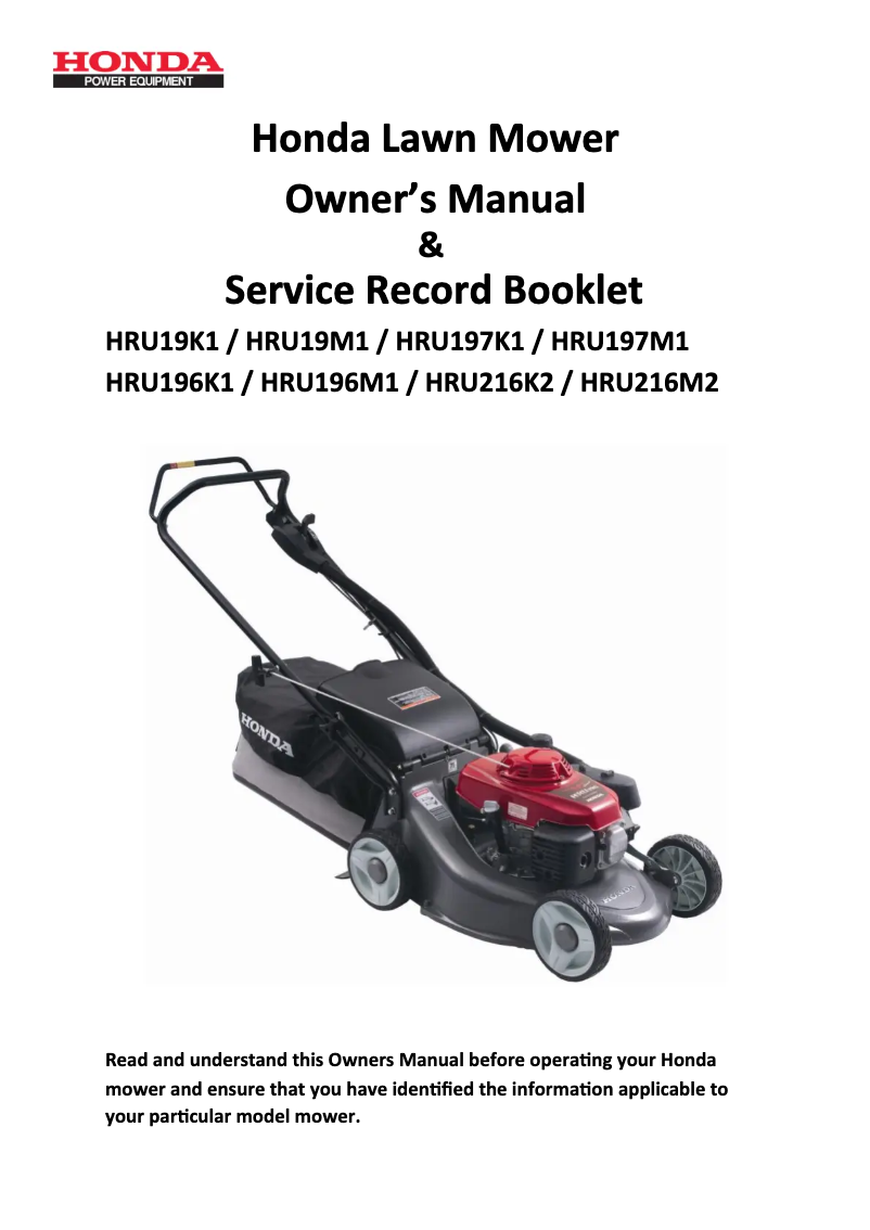 Page 1 de la notice Manuel utilisateur Honda HRU19M1