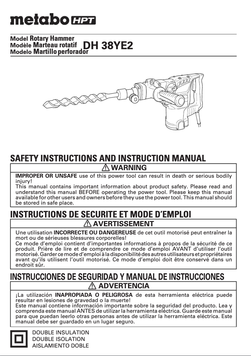 Page 1 de la notice Manuel utilisateur Metabo DH 38YE2