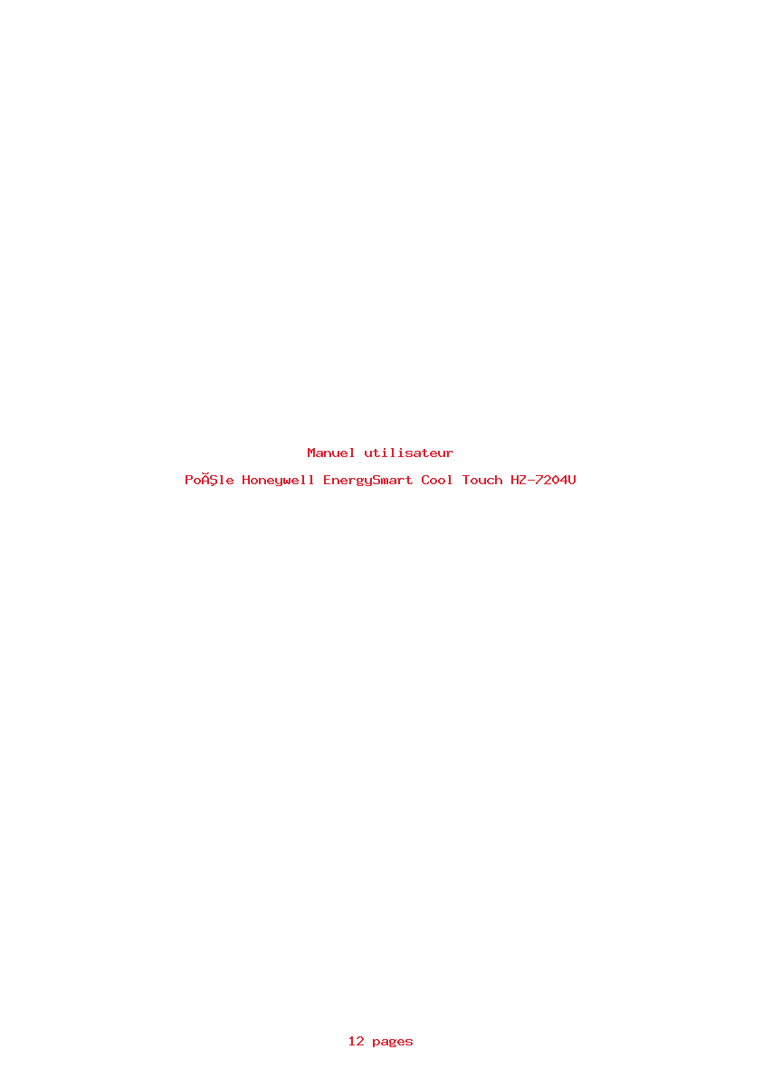 Page 1 de la notice Manuel utilisateur Honeywell EnergySmart Cool Touch HZ-7204U