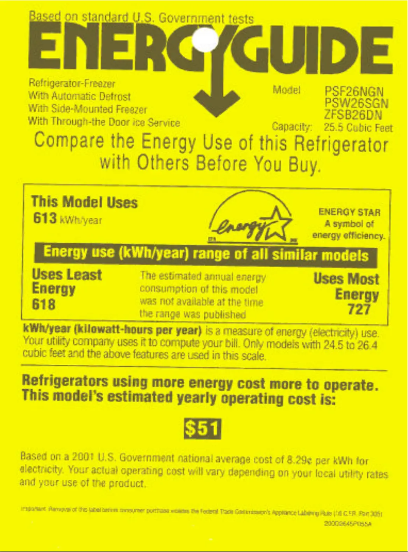 Page n°1 - Label énergétique GE PSF26NGNCC