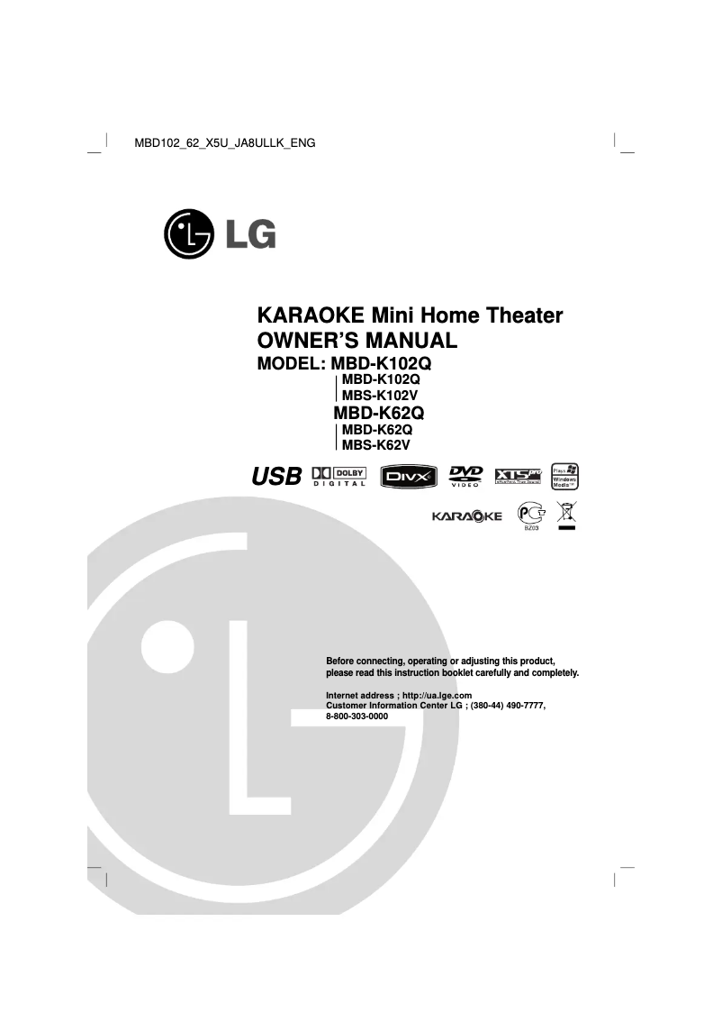 Page 1 de la notice Manuel utilisateur LG MBD-K62Q