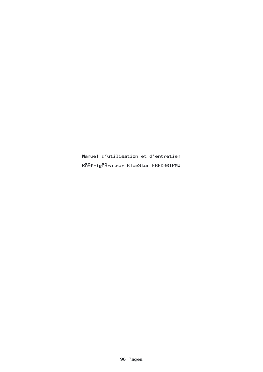 Page 1 de la notice Manuel d'utilisation et d'entretien BlueStar FBFD361PMW
