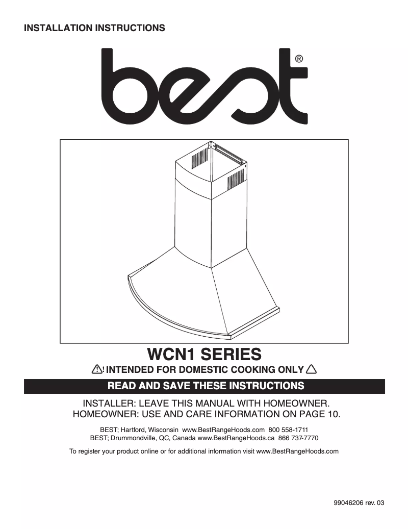 Página 1 del manual Guía de instalación Best WCN1306SS