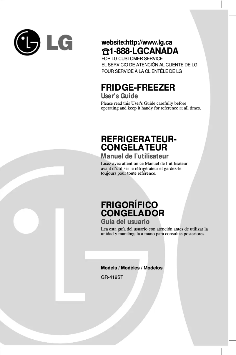 Page 1 de la notice Manuel utilisateur LG GR-419ST