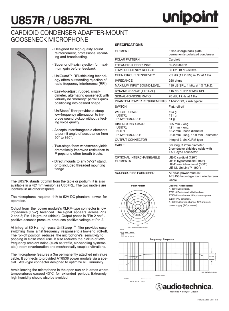 Page 1 de la notice Manuel utilisateur Audio-Technica U857RL