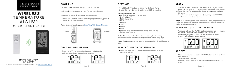 Page 1 de la notice Guide de démarrage rapide La Crosse Technology 308-1415BW