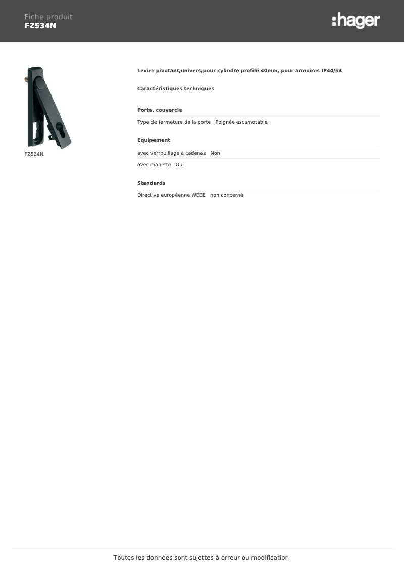 Page 1 of the manual User Manual Hager FZ534N