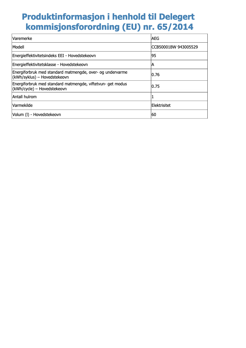 Page 1 de la notice Fiche technique AEG CCB50001BW