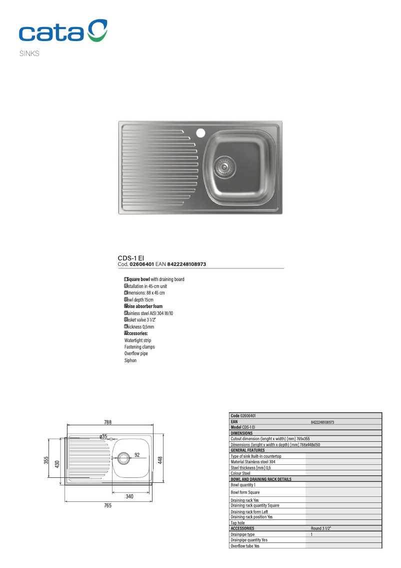 Page 1 de la notice Manuel utilisateur CATA CDS-1 EI
