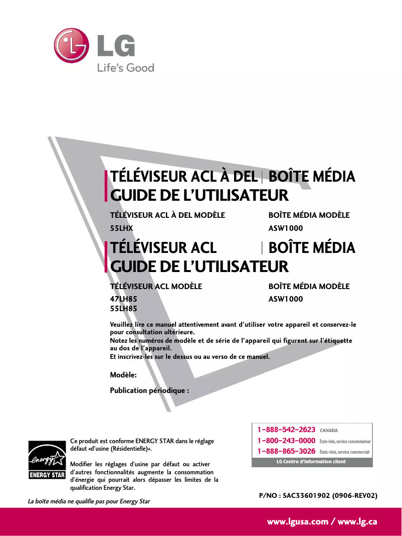 Page 1 de la notice Manuel utilisateur LG 47LH85