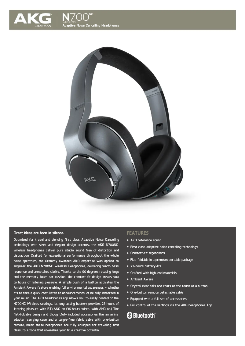 Page 1 de la notice Fiche technique AKG N700NC