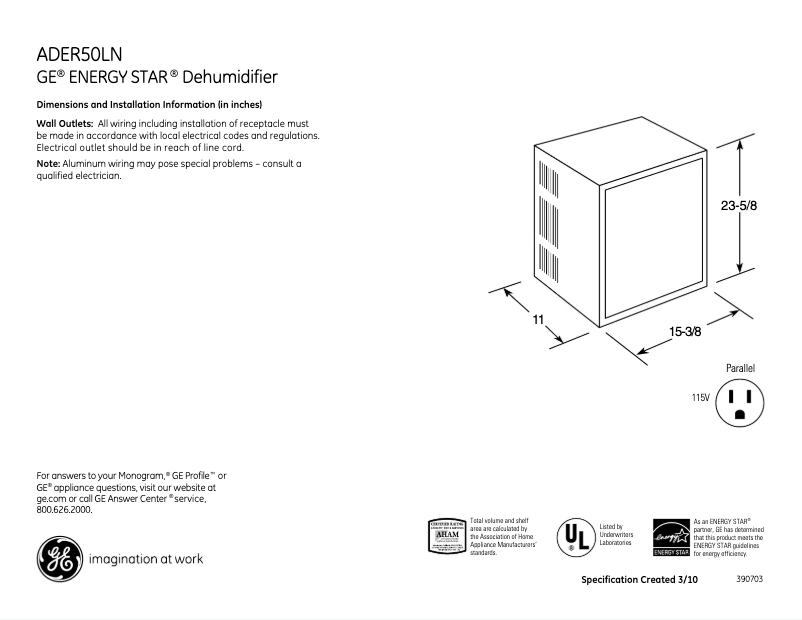 Image de la première page du manuel de l'appareil ADER50LN