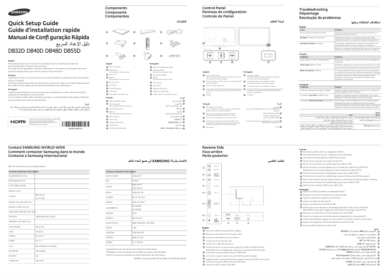 Page 1 de la notice Guide d'installation Samsung DB55D