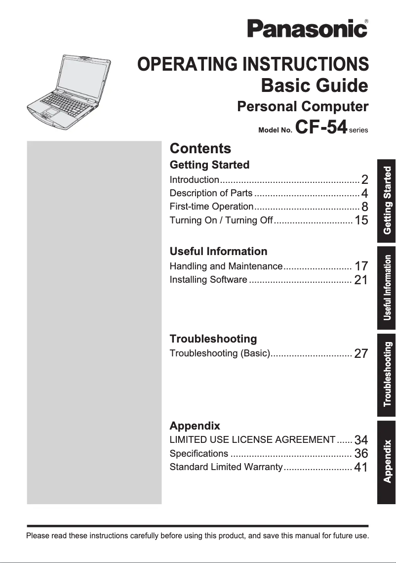 Page 1 de la notice Manuel utilisateur Panasonic Toughbook CF-54B