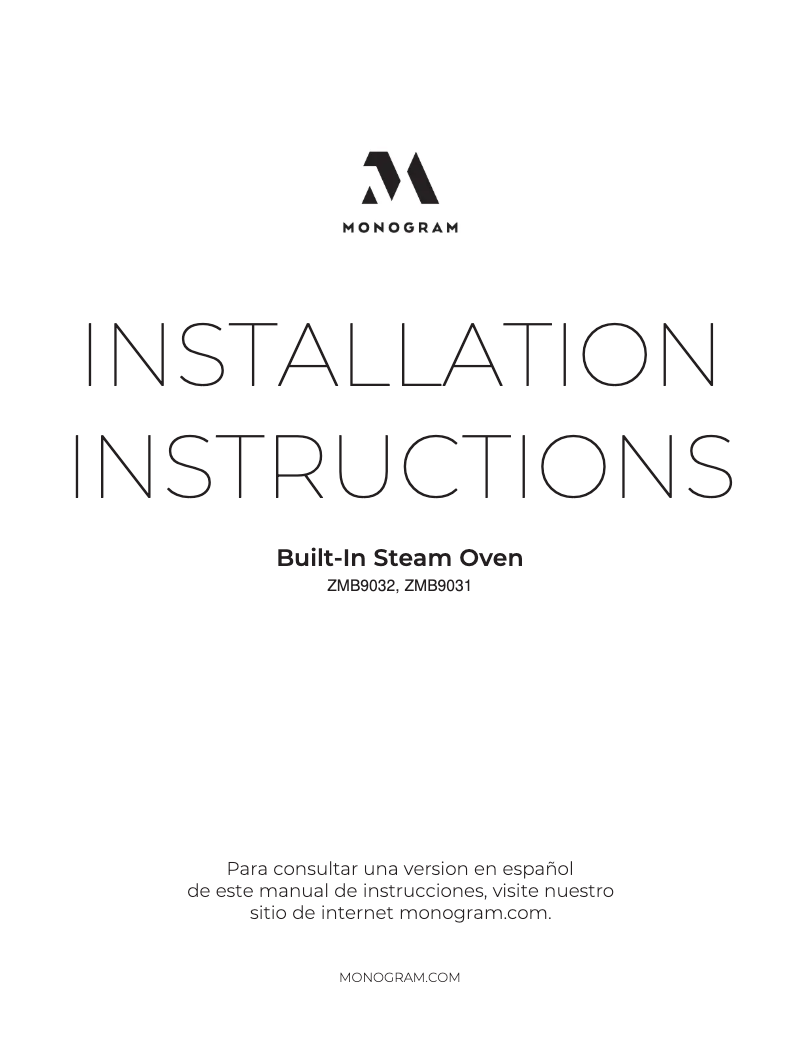 Page 1 de la notice Guide d'installation Monogram ZMB9031SN