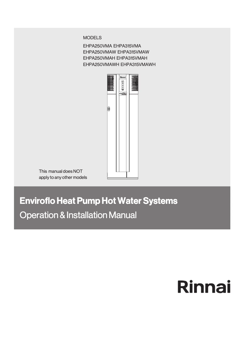 Page 1 de la notice Guide d'installation Rinnai EHPA250VMAWH