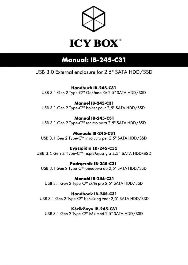Page 1 de la notice Manuel utilisateur Icy Box IB-245-C31-P