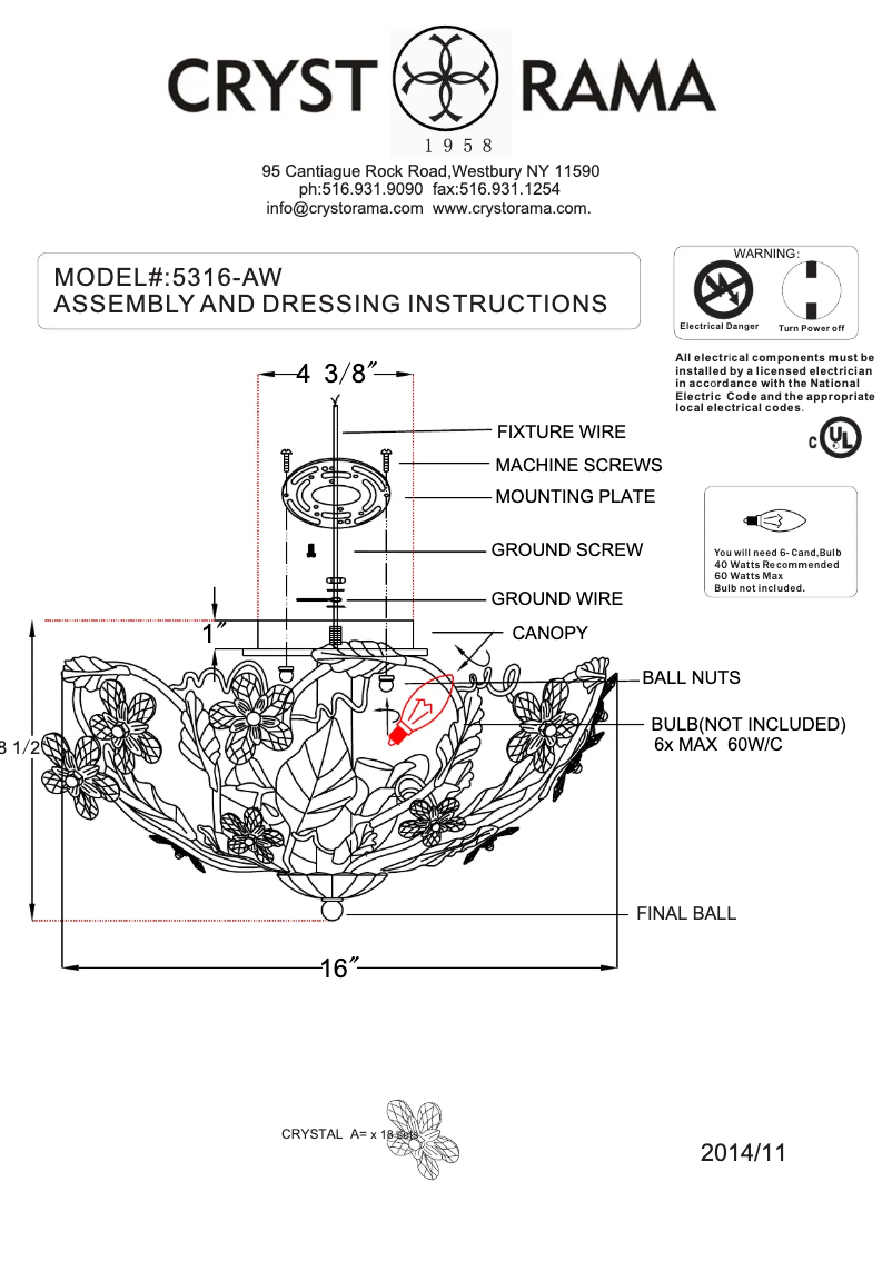 Page 1 de la notice Manuel utilisateur Crystorama Paris Market 5316-AW