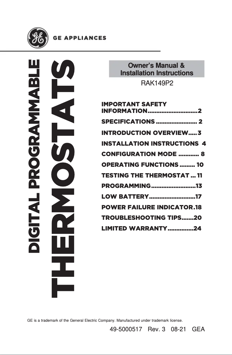 Página 1 del manual Guía de instalación GE RAK149F2