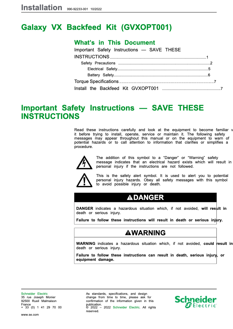 Page 1 de la notice Manuel utilisateur APC Galaxy VX GVXOPT001