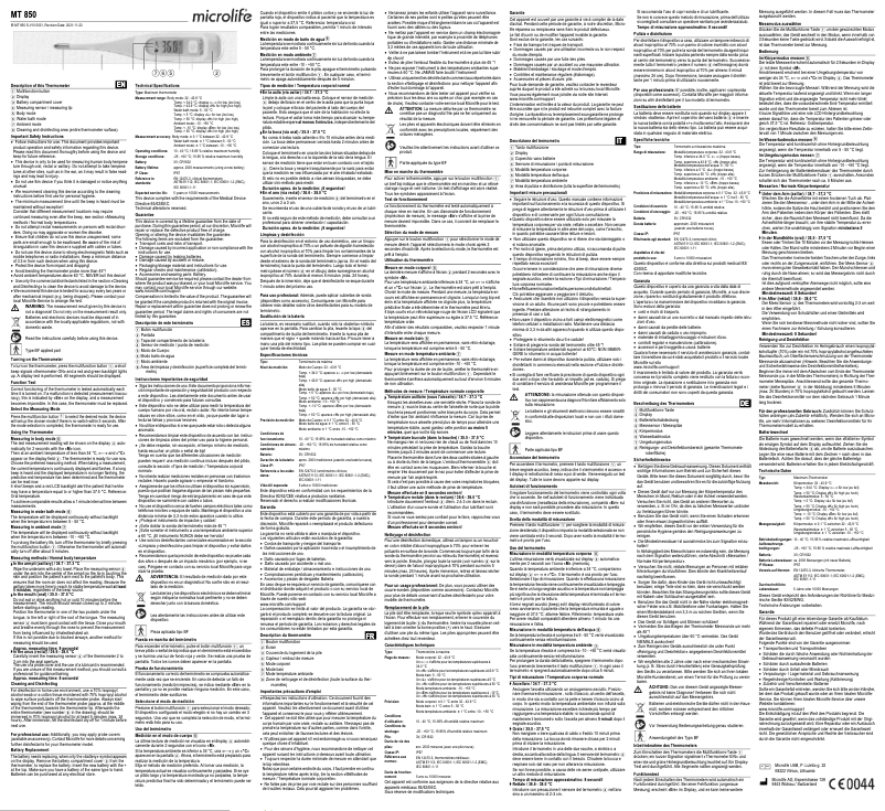 Page 1 de la notice Manuel utilisateur Microlife MT 850