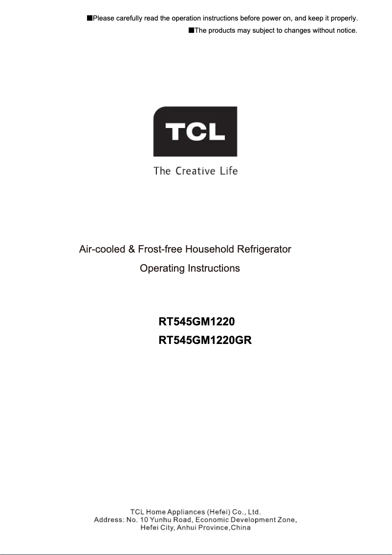 Page 1 of the manual User Manual TCL RT545GM1220