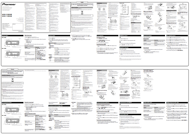 Page 1 de la notice Guide de démarrage rapide Pioneer MVH-330DAB