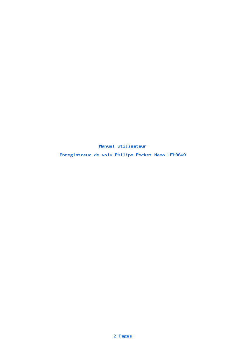 Page 1 de la notice Manuel utilisateur Philips Pocket Memo LFH9600