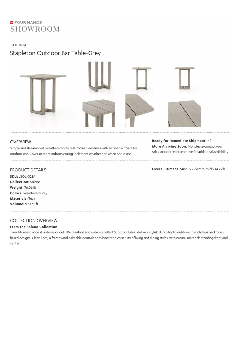 Page 1 de la notice Manuel utilisateur Four Hands Solano JSOL-023A