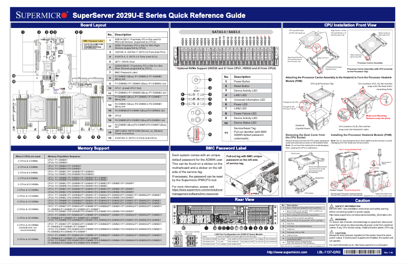 Page 1 de la notice Guide de démarrage rapide Supermicro SuperServer 2029U-E1CR4T