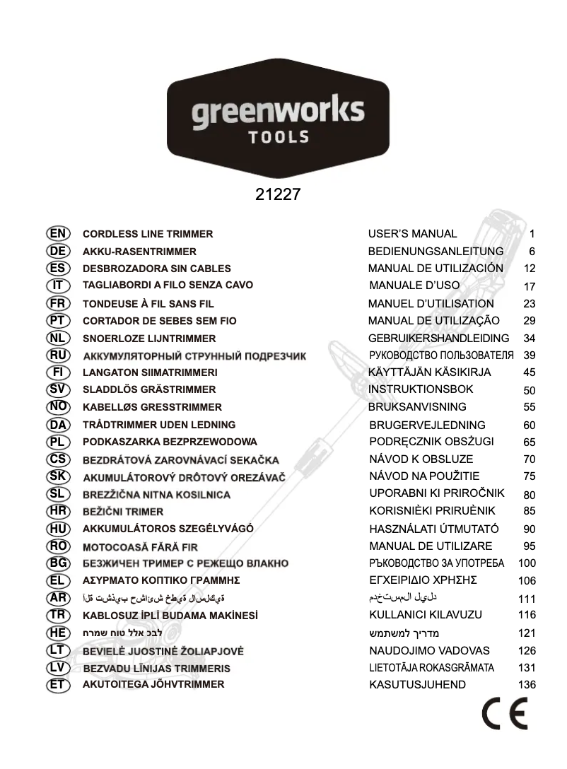 Page 1 de la notice Manuel utilisateur Greenworks G24LT30MK2 Akku-Rasentrimmer inkl. Akku 2.0Ah