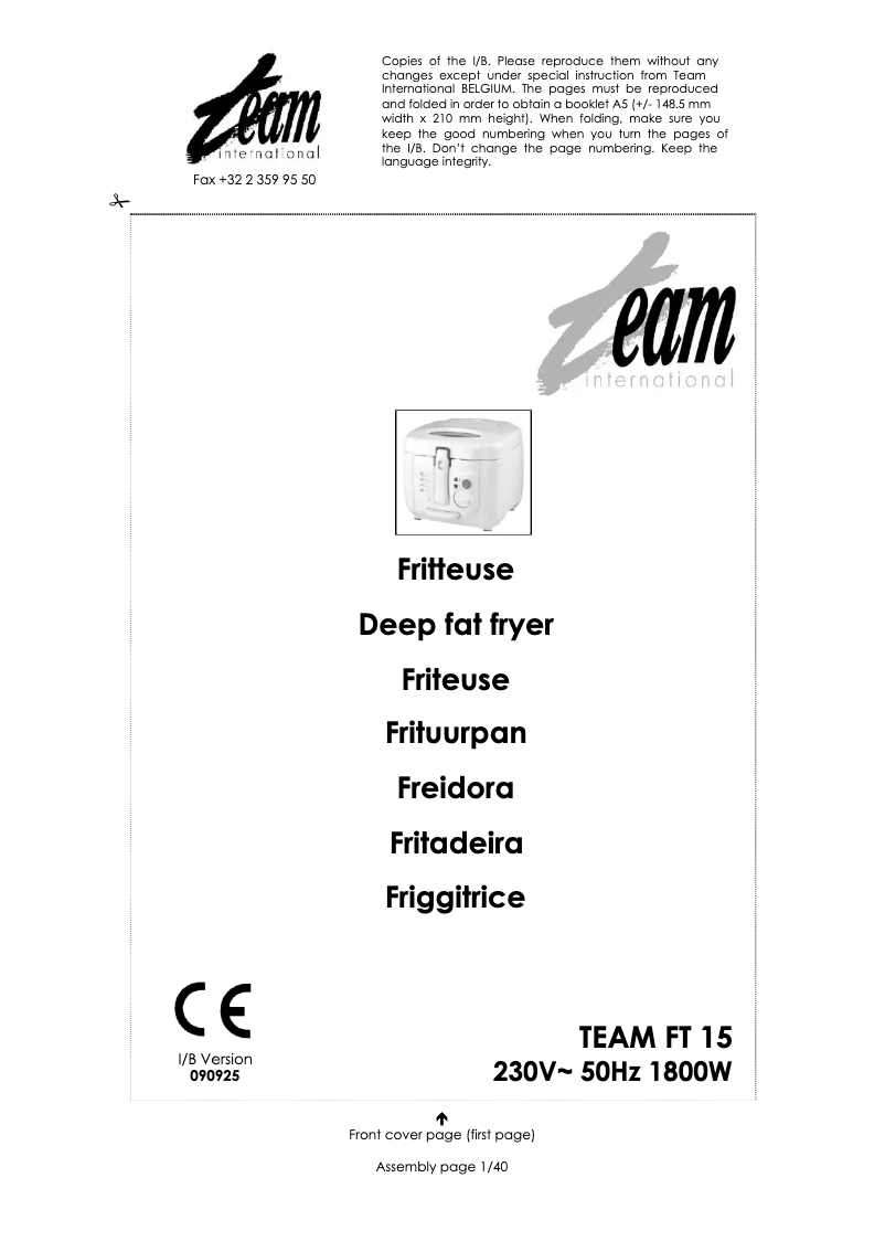 Page 1 of the manual User Manual Team FT 15