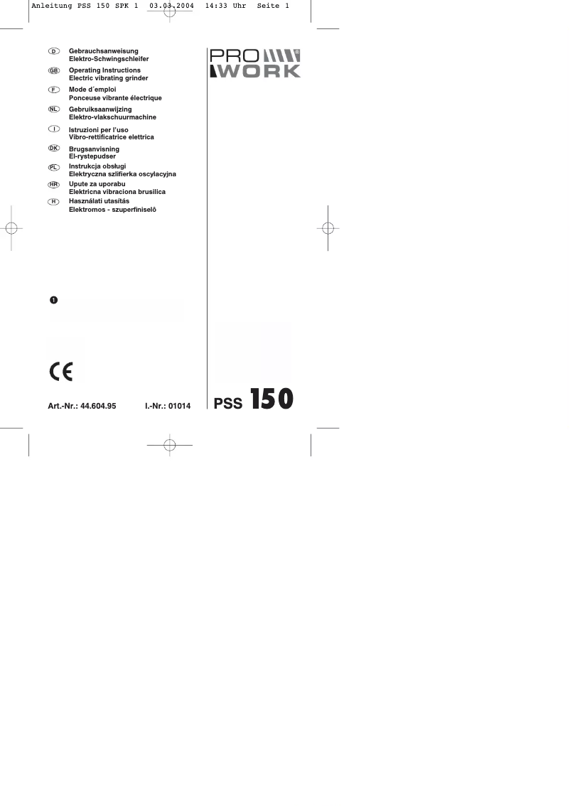 Page 1 de la notice Manuel utilisateur Prowork PSS 150