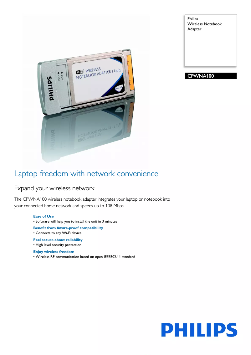 Page 1 de la notice Fiche technique Philips CPWNA100