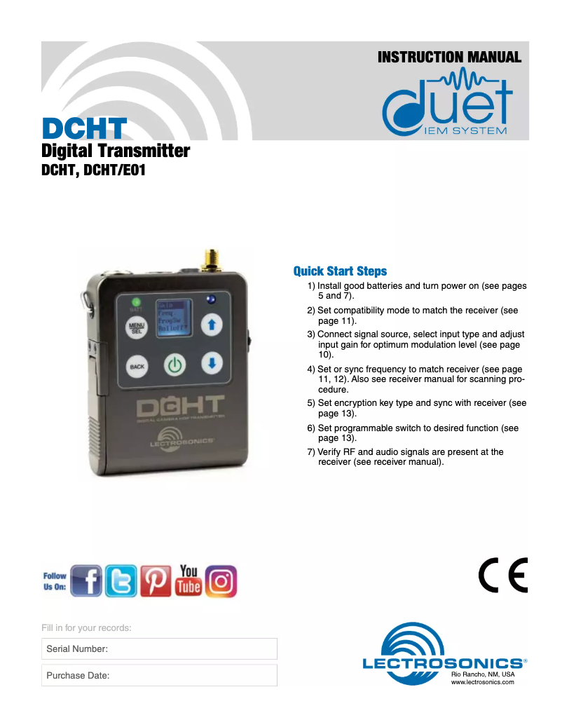 Page 1 of the manual User Manual Lectrosonics DCHT