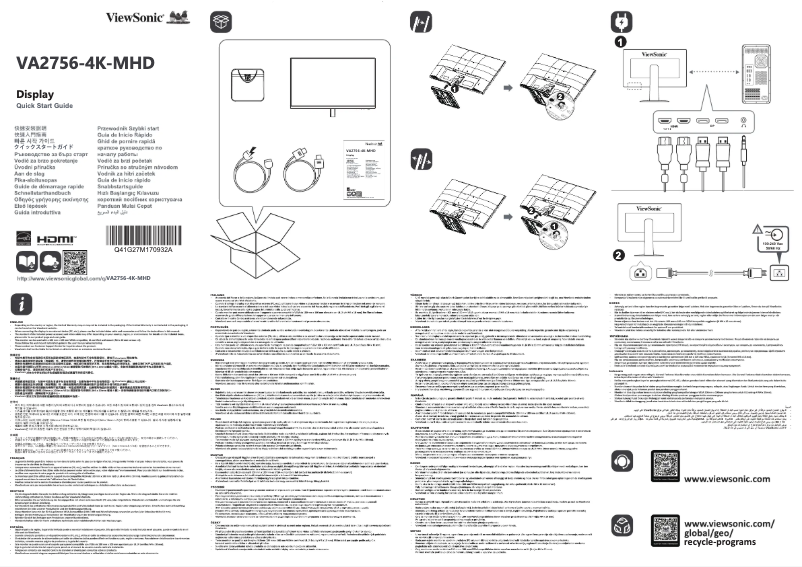 Página 1 del manual Guía de inicio rápido Viewsonic VA2756-4K-MHD