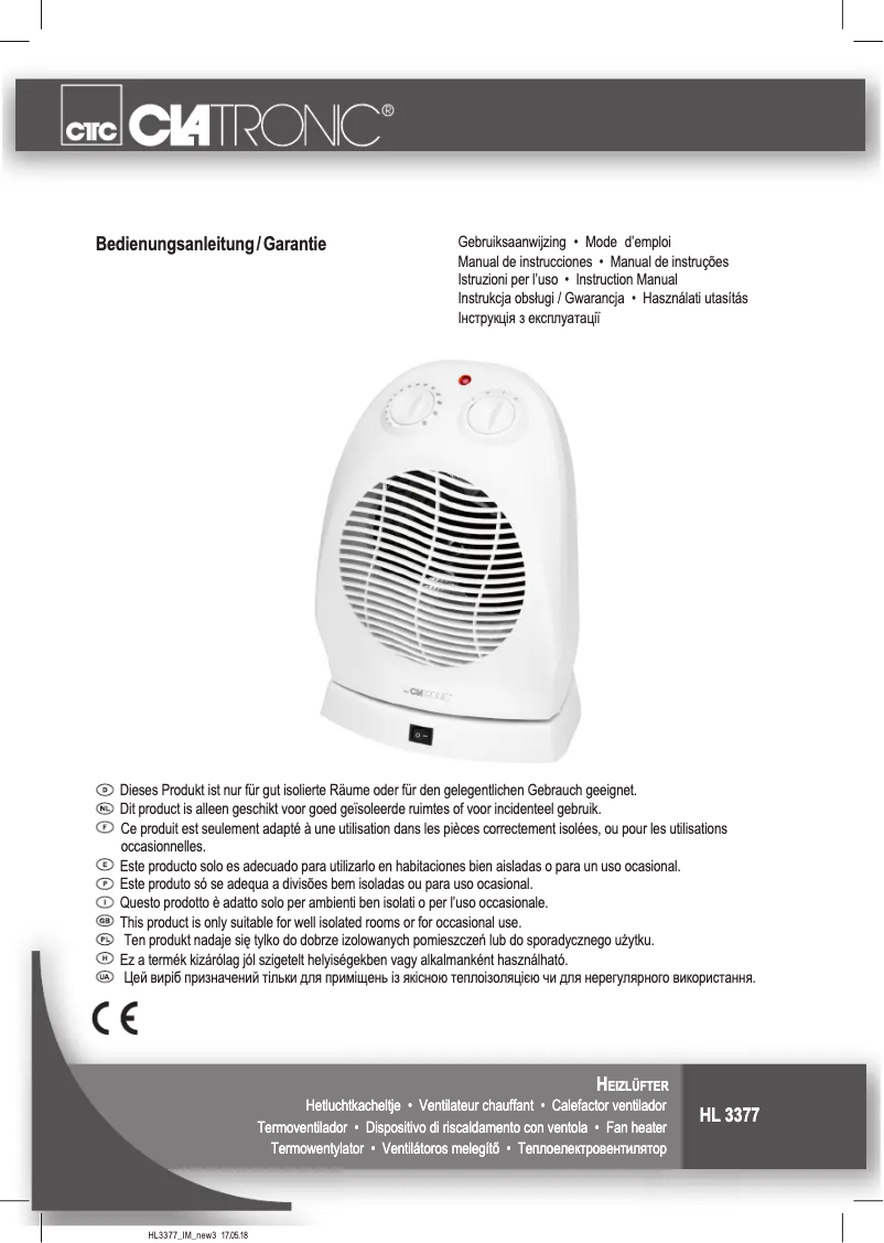 Page 1 de la notice Manuel utilisateur Clatronic HL 3377