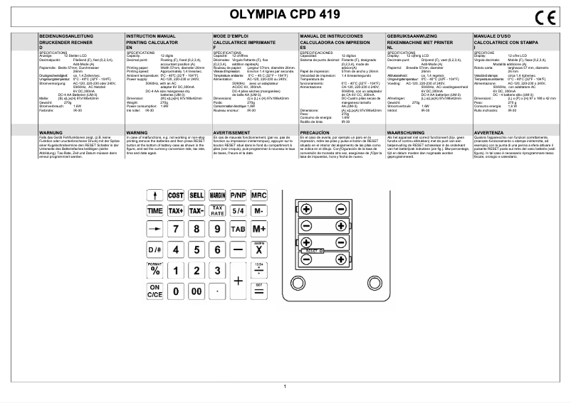Page 1 de la notice Manuel utilisateur Olympia CPD 419