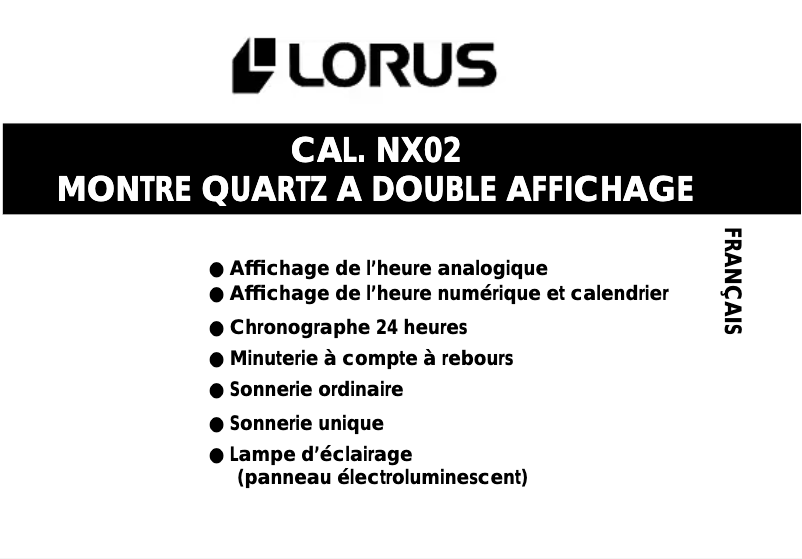 Page 1 de la notice Manuel utilisateur Lorus NX02