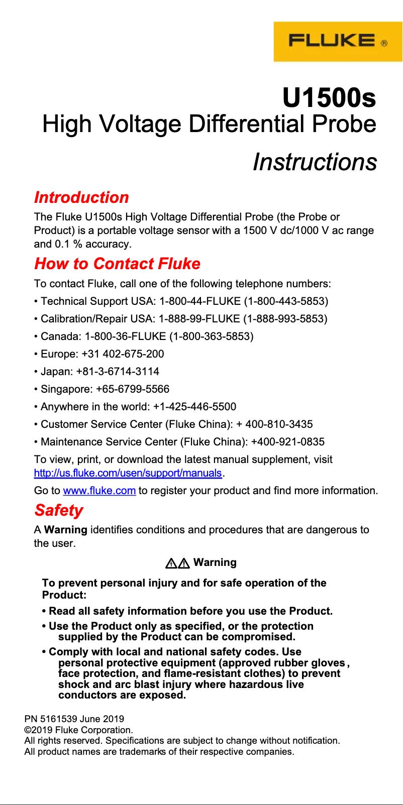 Page 1 de la notice Manuel utilisateur Fluke U1500s