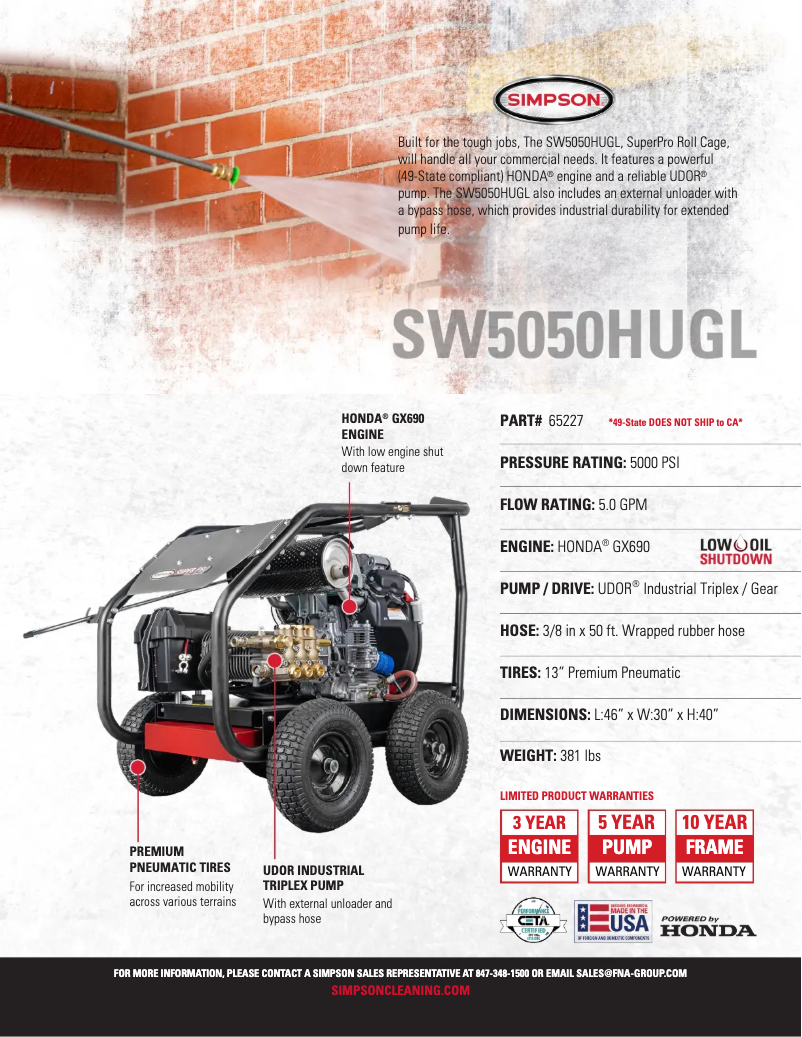 Página 1 del manual Ficha técnica Simpson SuperPro SW5050HUGL-S