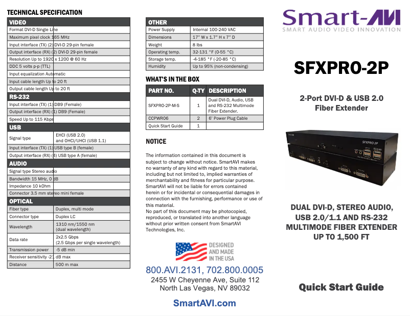 Page 1 de la notice Manuel utilisateur Smart-AVI SFXPRO-4P