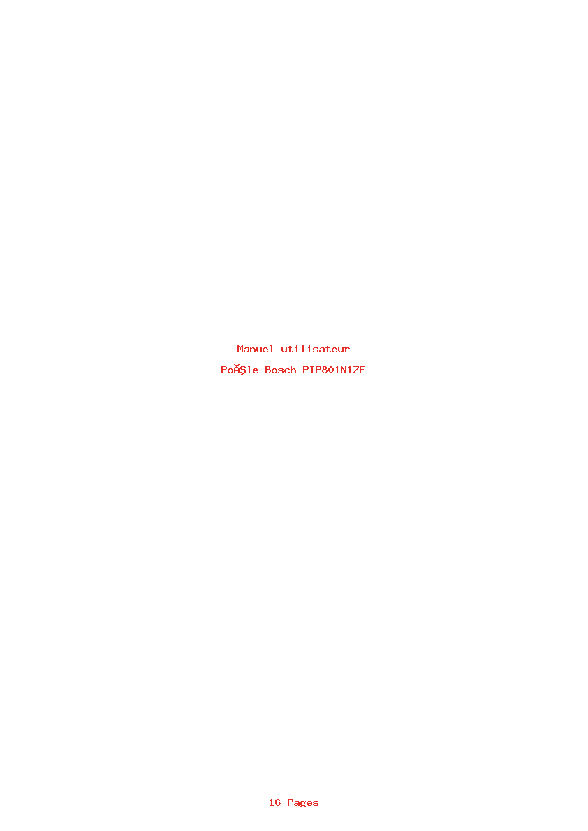 Page 1 de la notice Manuel utilisateur Bosch PIP801N17E